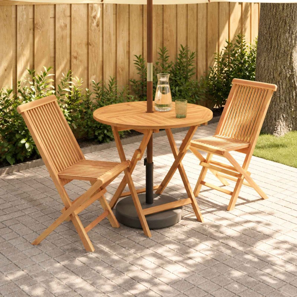 vidaXL 3-delad hopfällbar trädgårdsbistro-set Naturlig Massivt teakträ