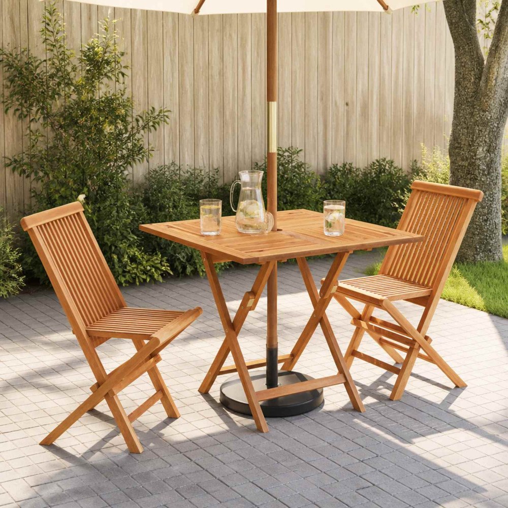 vidaXL 3-delad hopfällbar trädgårdsbistro-set Naturlig Massivt teakträ