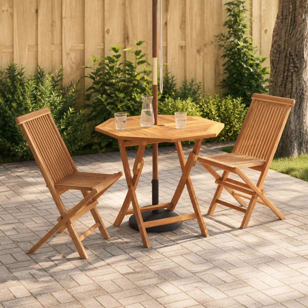 vidaXL 3-delad hopfällbar trädgårdsbistro-set Naturlig Massivt teakträ