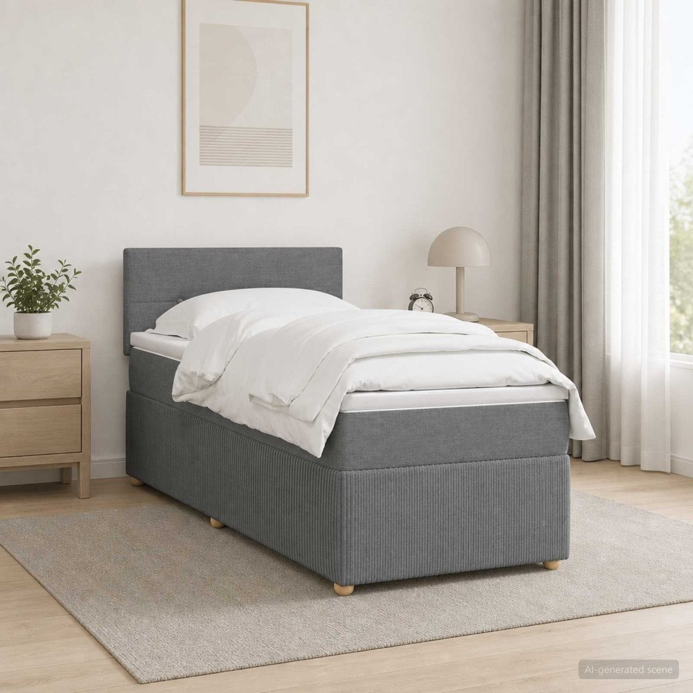 vidaXL Boxspring säng med madrass och LED Mörkgrå 90 x 190 cm Tyg