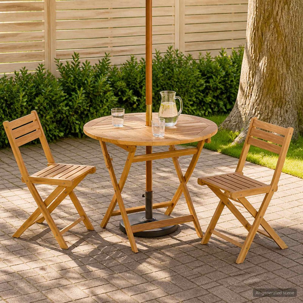 vidaXL Hopfällbart trädgårdsbord Naturlig Ø 90 x 75 cm Massivt teakträ