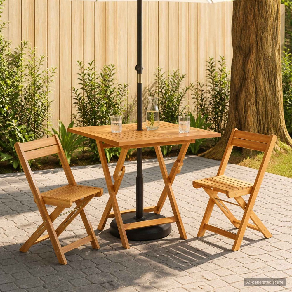 vidaXL Hopfällbart trädgårdsbord Naturlig 90 x 90 x 75 cm