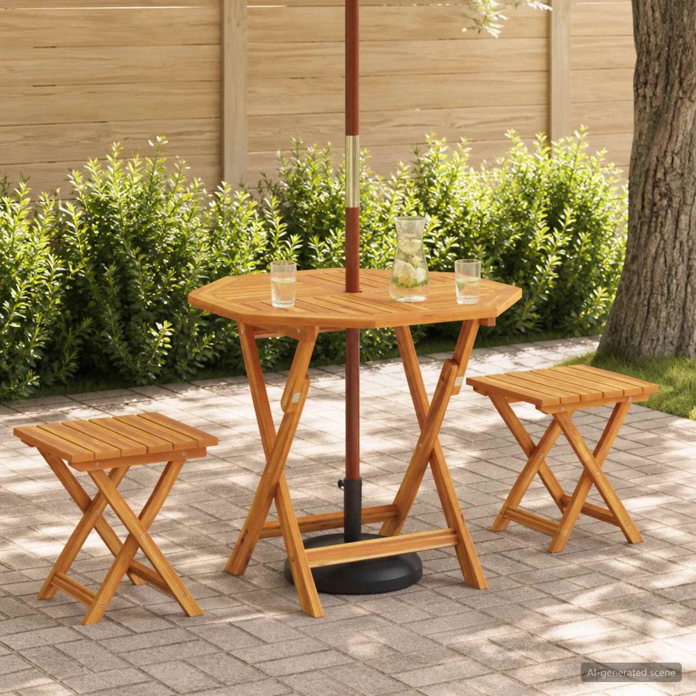 vidaXL Hopfällbart trädgårdsbord Naturlig 90 x 90 x 75 cm