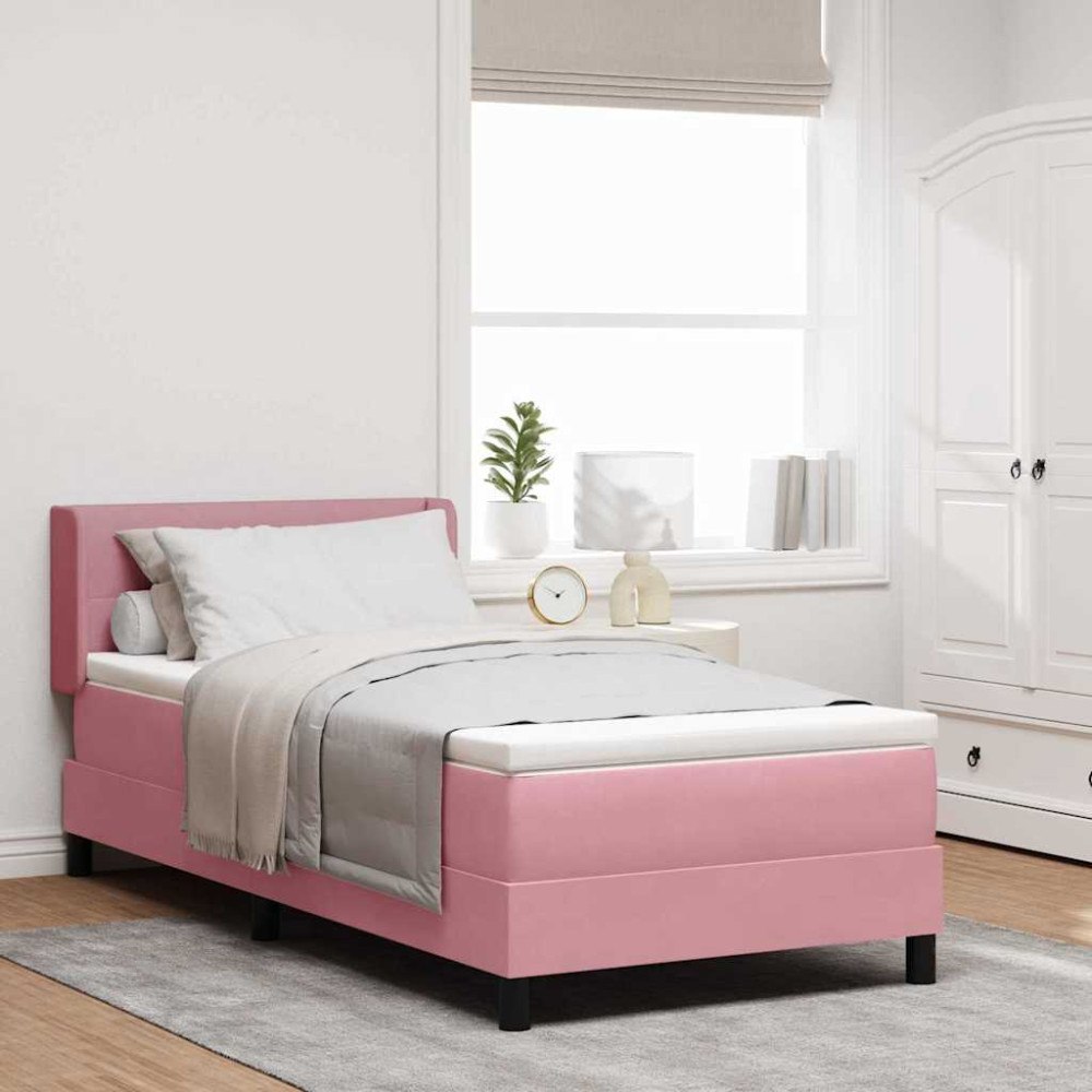 vidaXL Bäddfjäder med huvudgavel Rosa 200 x 90 cm Sammet