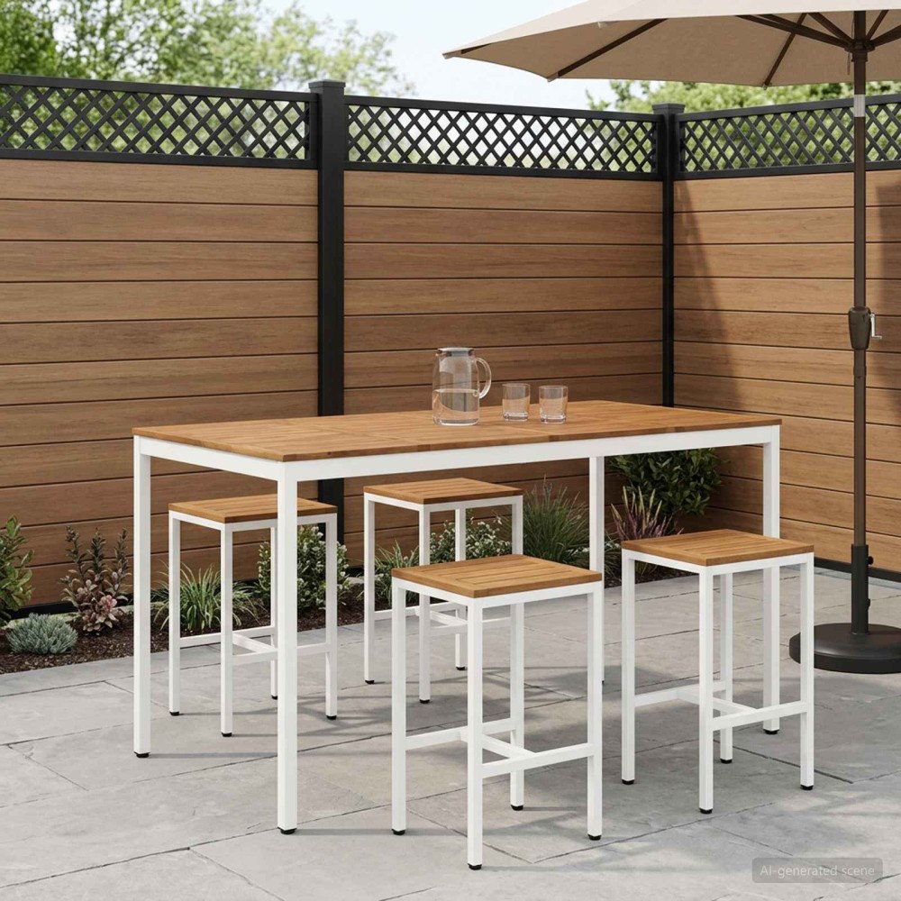 vidaXL Trädgård Bar Bord Naturlig och vit 196 x 100,5 x 105 cm