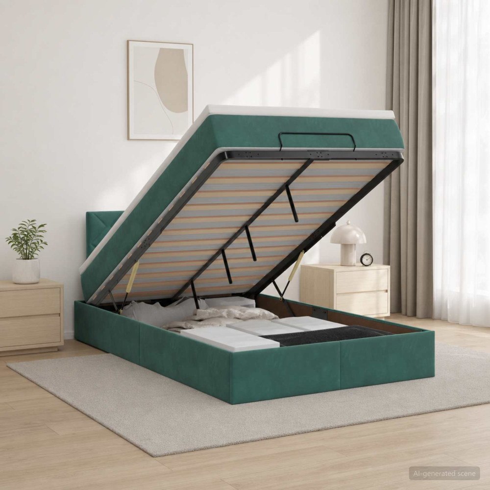 vidaXL Ottoman säng med madrass Mörkgrön 120 x 200 cm Sammet