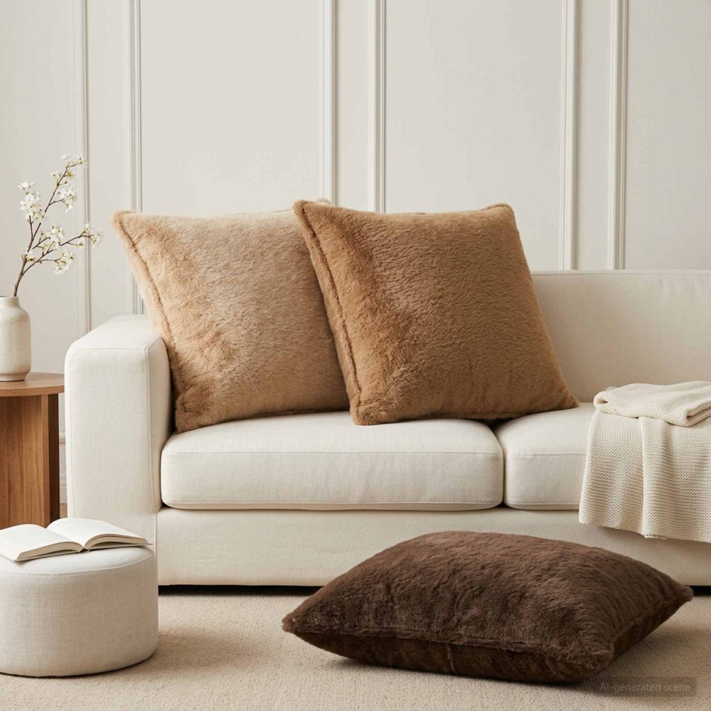 vidaXL Kuddöverdrag 2 st HOUTEN Taupe 65 x 65 cm Faux Kaninpäls