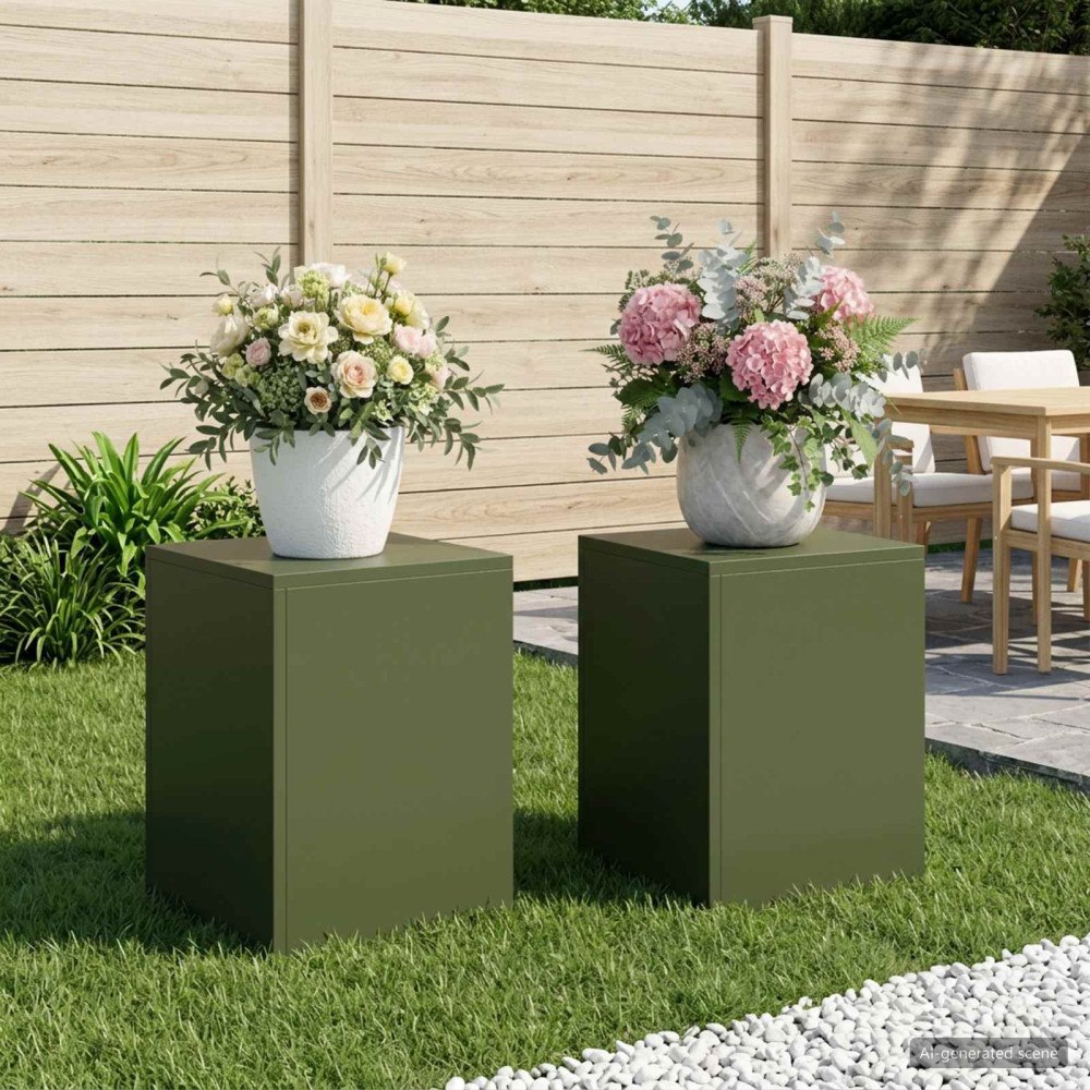 vidaXL Växtställ 2 pcs Olivgrön 30 x 30 x 40 cm Stål