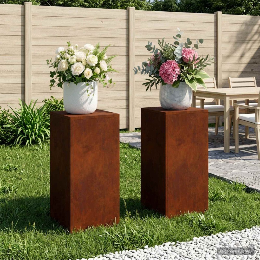 vidaXL Växtställ 2 pcs Rostig 30 x 30 x 60 cm Väderbeständig stål