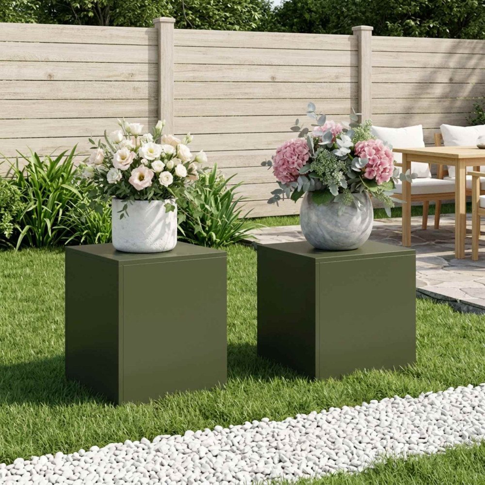 vidaXL Växtställ 2 pcs Olivgrön 40 x 40 x 40 cm Stål