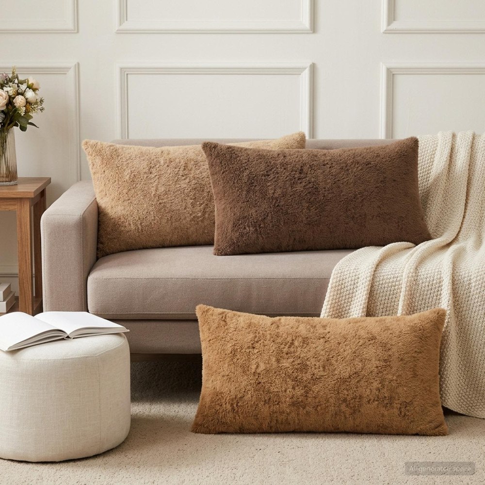 vidaXL Kuddöverdrag 2 st HEERLEN Taupe 40 x 80 cm Faux Kaninpäls