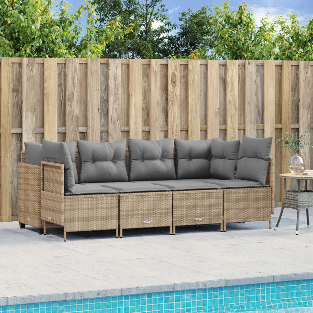 vidaXL Soffgrupp för trädgården med dynor 5 delar beige konstrotting
