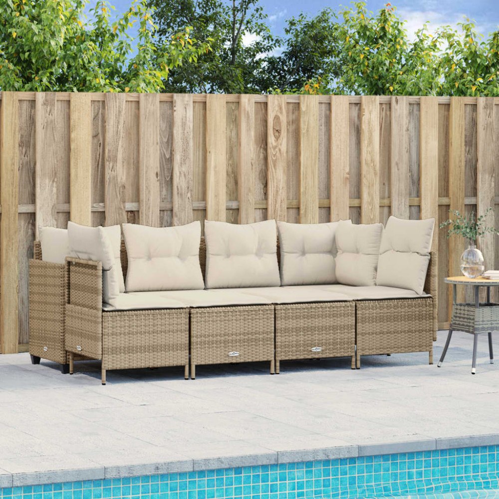 vidaXL Soffgrupp för trädgården med dynor 5 delar beige konstrotting