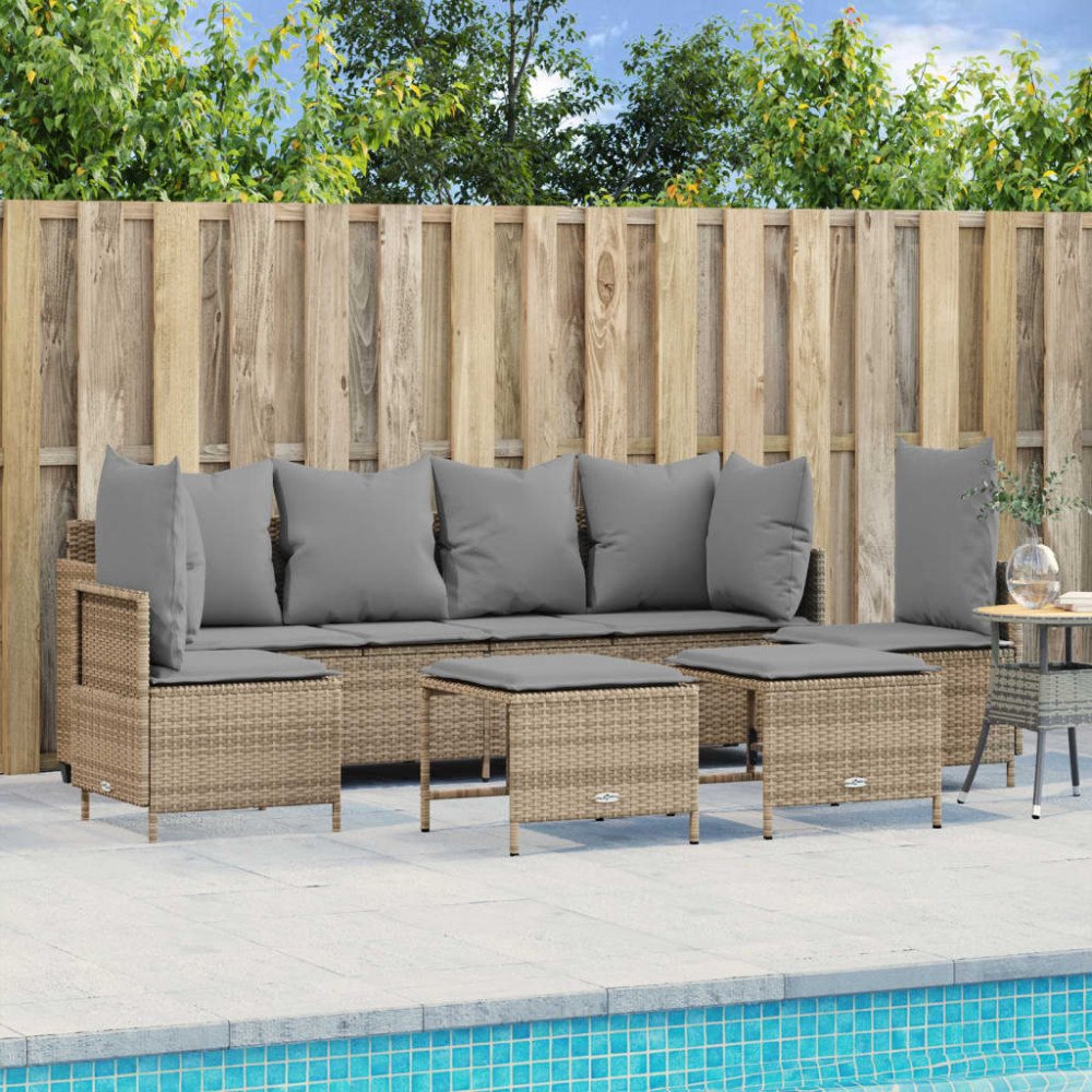 vidaXL Soffgrupp för trädgården med dynor 5 delar beige konstrotting