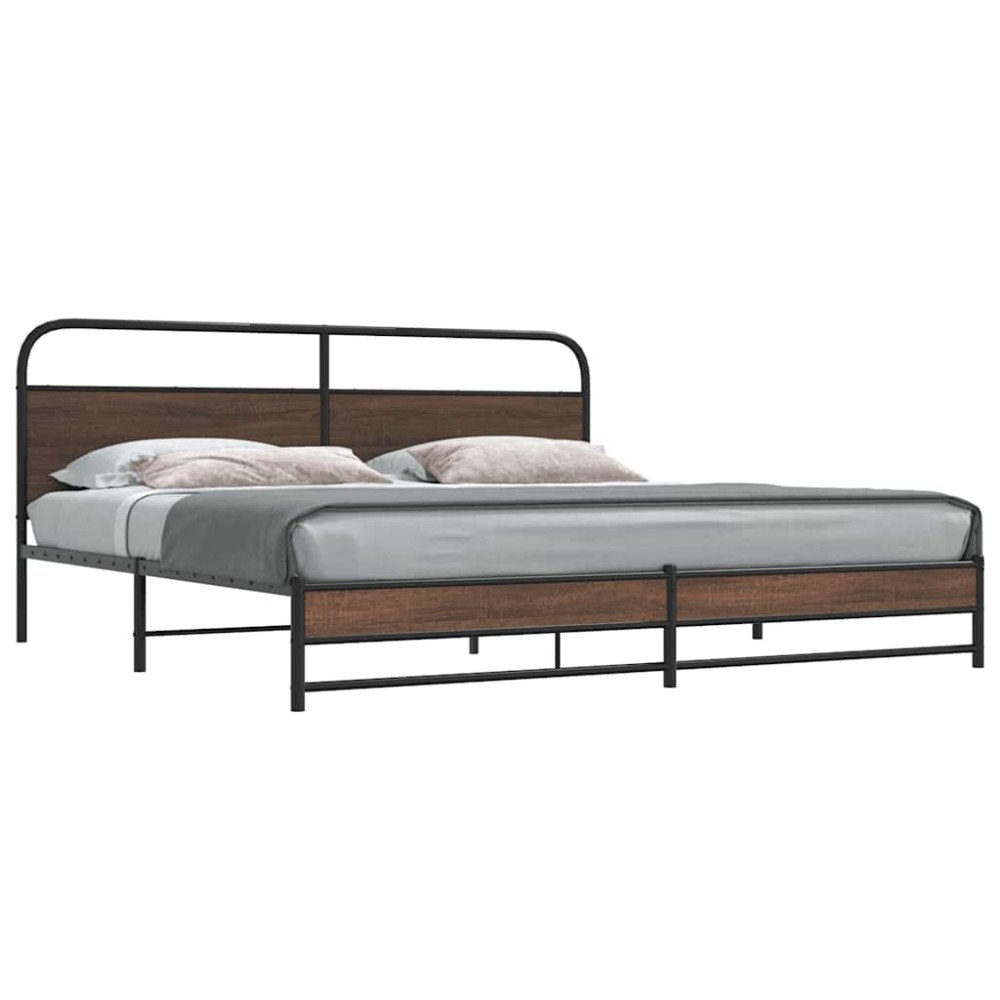 vidaXL Sängram utan madrass metall brun ek 200x200 cm