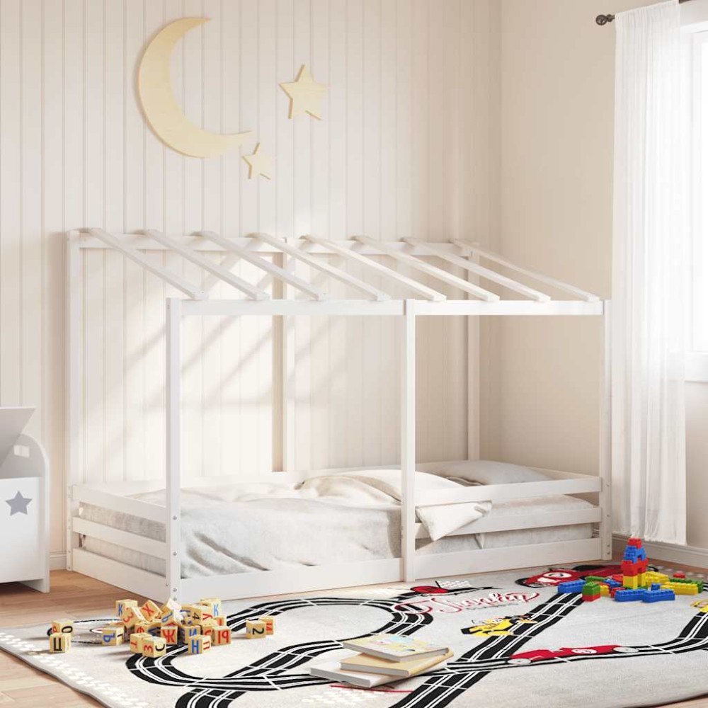 vidaXL Barnsäng med tak vit 100x200 cm massiv furu