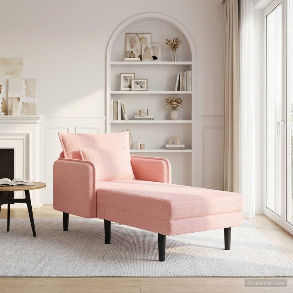 vidaXL Stor schäslong Rosa Bouclé