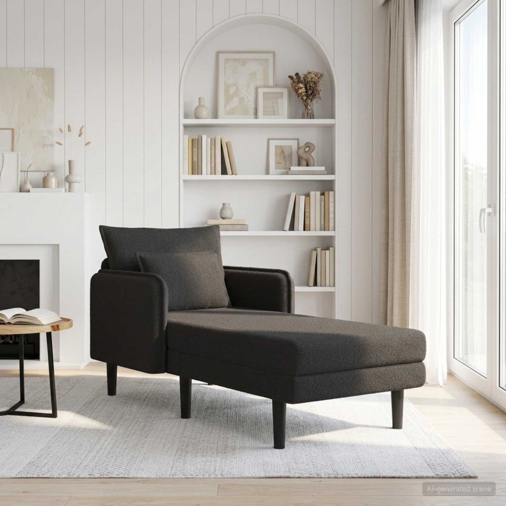 vidaXL Stor schäslong Svart Bouclé