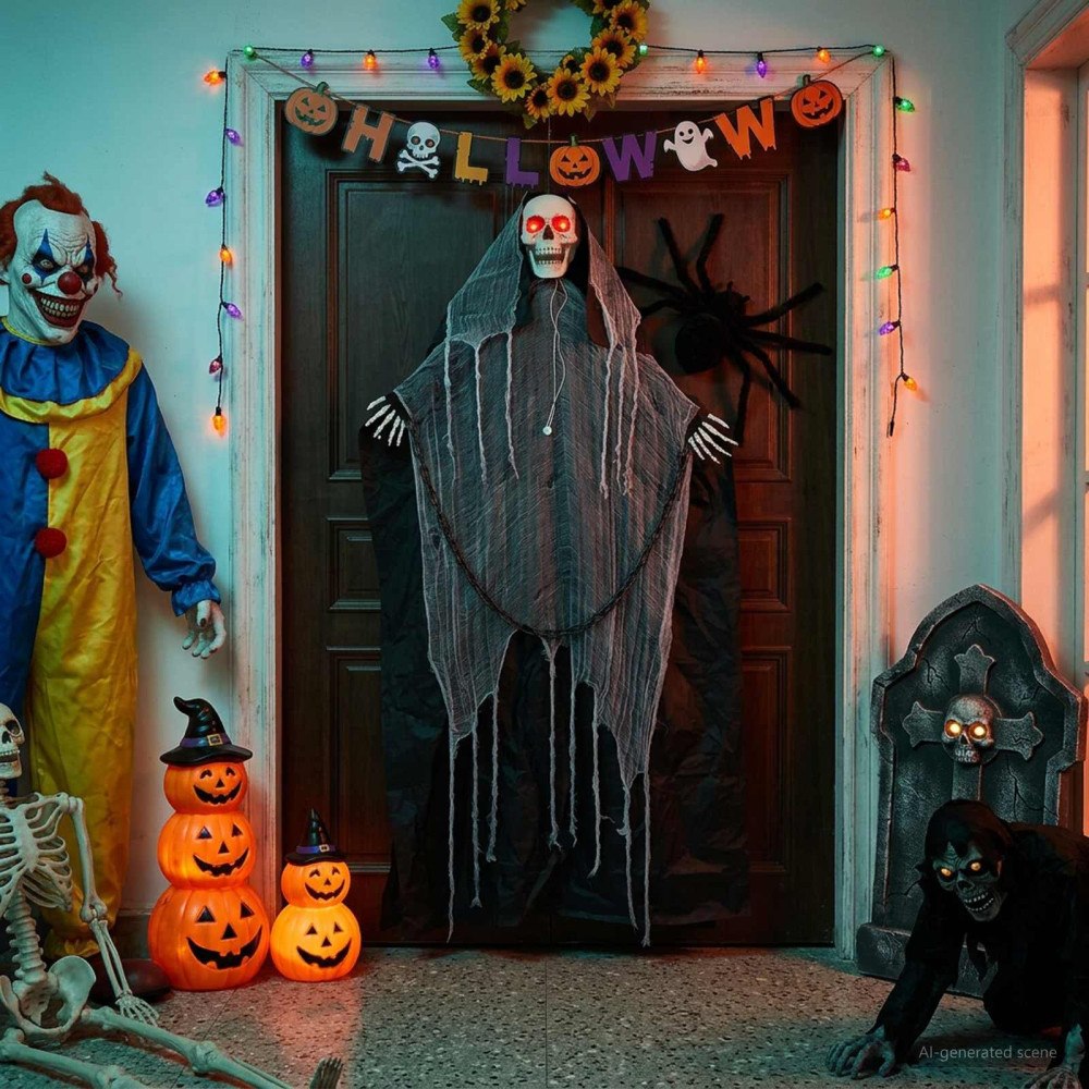 vidaXL Hängande liemannen till Halloween SPOOKA Svart 112 x 164 cm