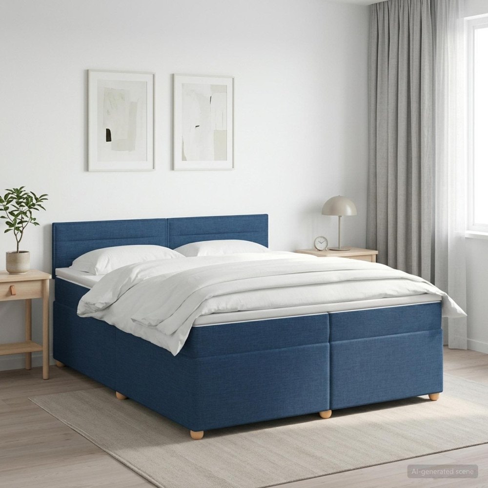 vidaXL Kontinentalsäng med madrass med huvudgavel Blå 200 x 200 cm Tyg
