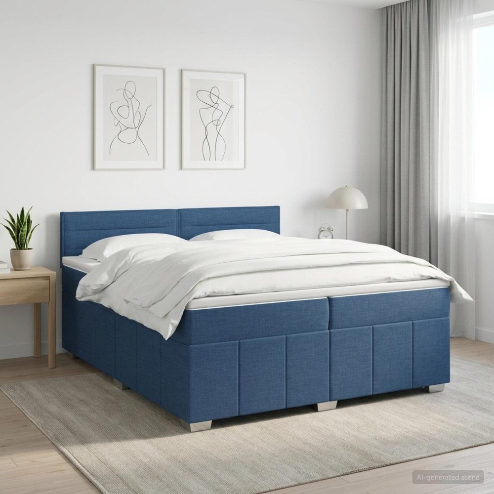 vidaXL Kontinentalsäng med madrass med huvudgavel Blå 200 x 200 cm Tyg