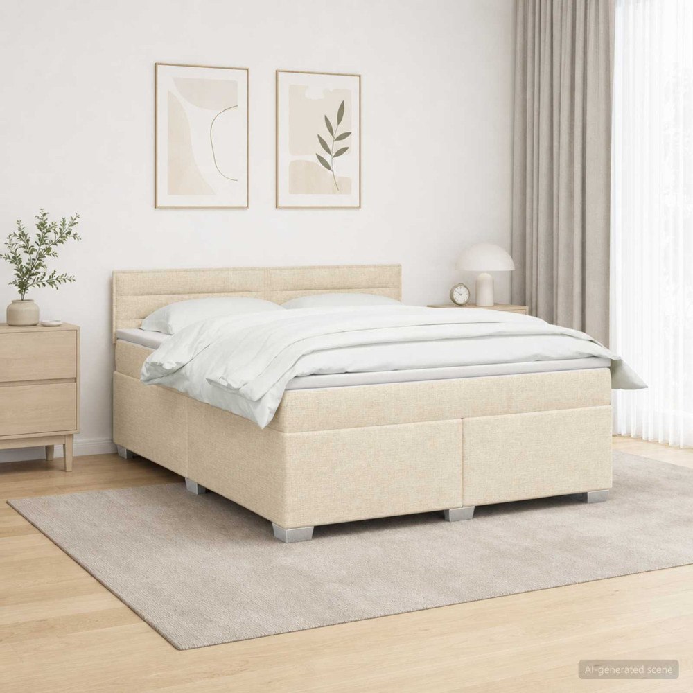 vidaXL Boxspring säng med madrass och LED Gräddvit 160 x 200 cm Tyg