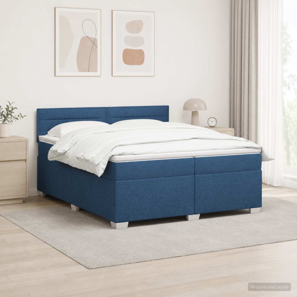 vidaXL Boxspring säng med madrass och LED Blå 200 x 200 cm Tyg