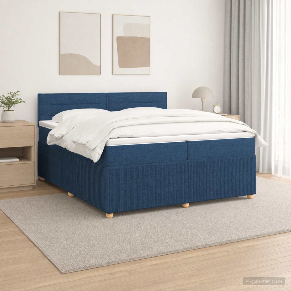 vidaXL Kontinentalsäng med madrass med huvudgavel Blå 200 x 200 cm Tyg