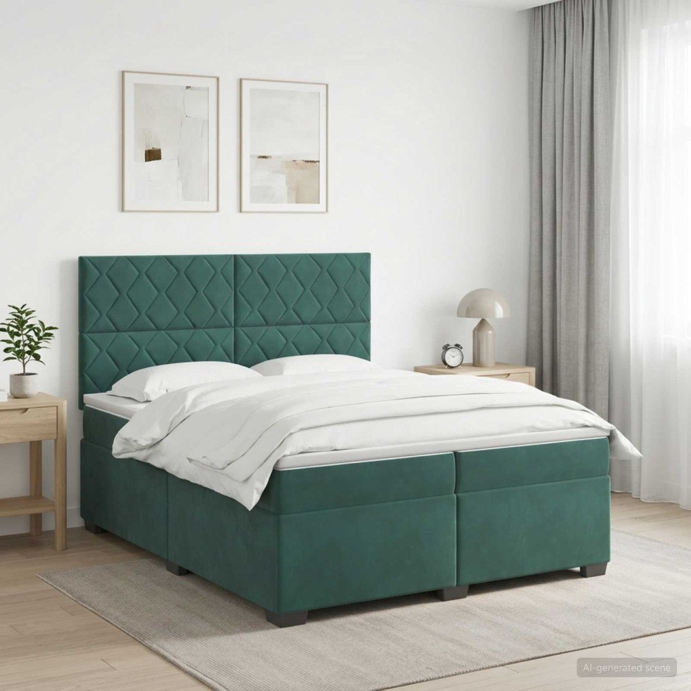 vidaXL Kontinentalsäng med madrass Mörkgrön 200 x 200 cm Sammet