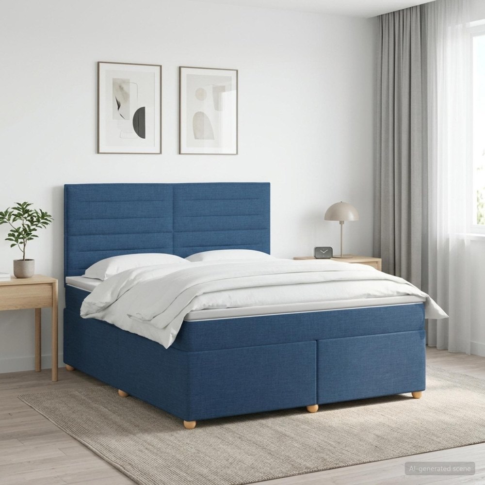 vidaXL Kontinentalsäng med madrass med huvudgavel Blå 160 x 200 cm Tyg