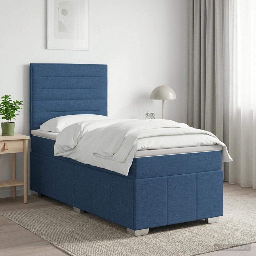 vidaXL Kontinentalsäng med madrass med huvudgavel Blå 100 x 200 cm Tyg
