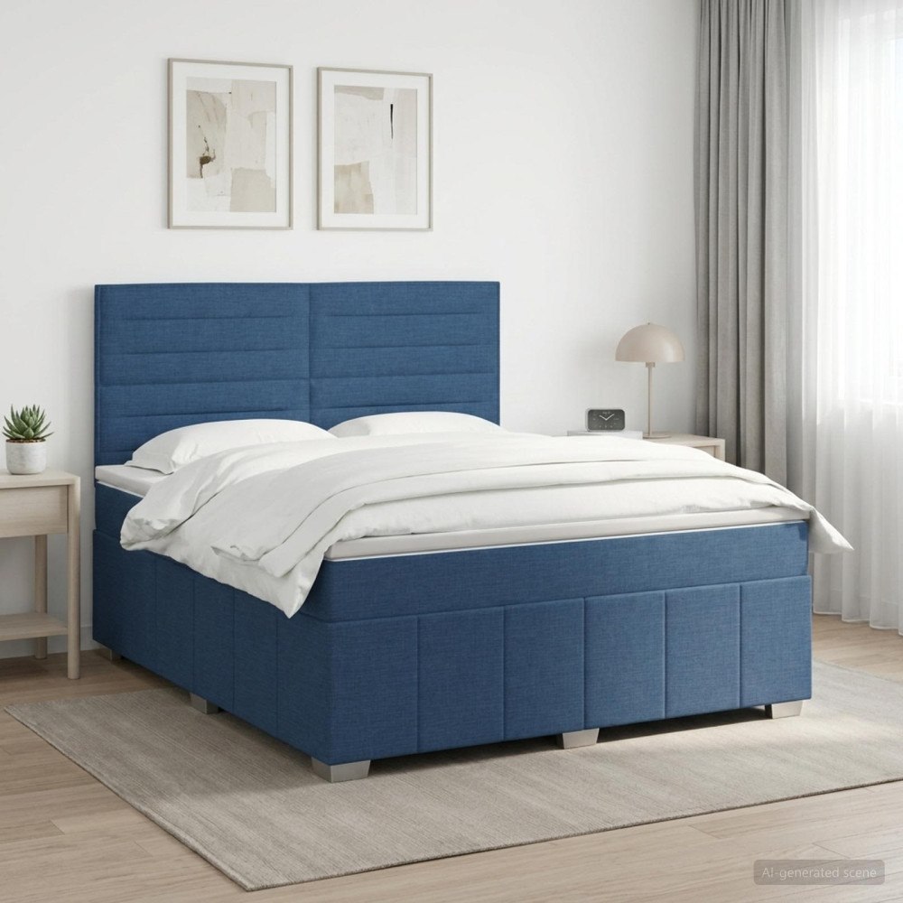 vidaXL Kontinentalsäng med madrass med huvudgavel Blå 160 x 200 cm Tyg