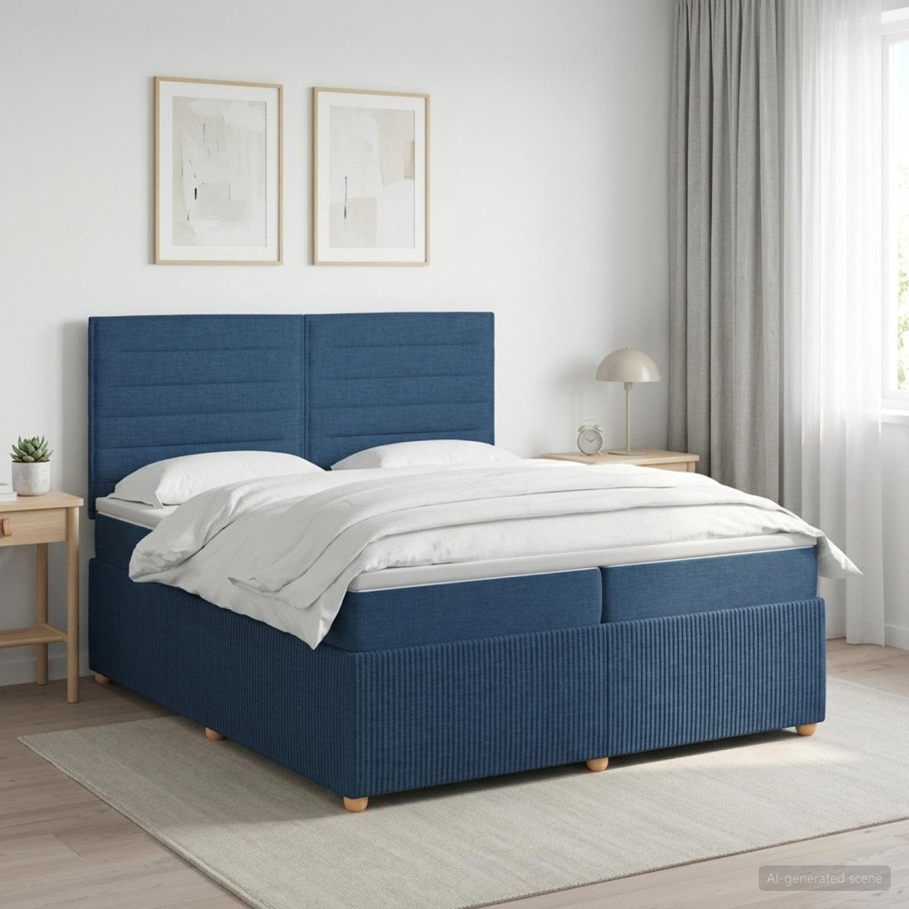 vidaXL Kontinentalsäng med madrass med huvudgavel Blå 200 x 200 cm Tyg