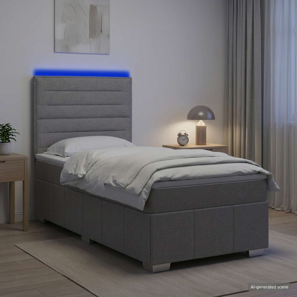 vidaXL LED sängram med madrass med huvudgavel Ljusgrå 90 x 200 cm Tyg