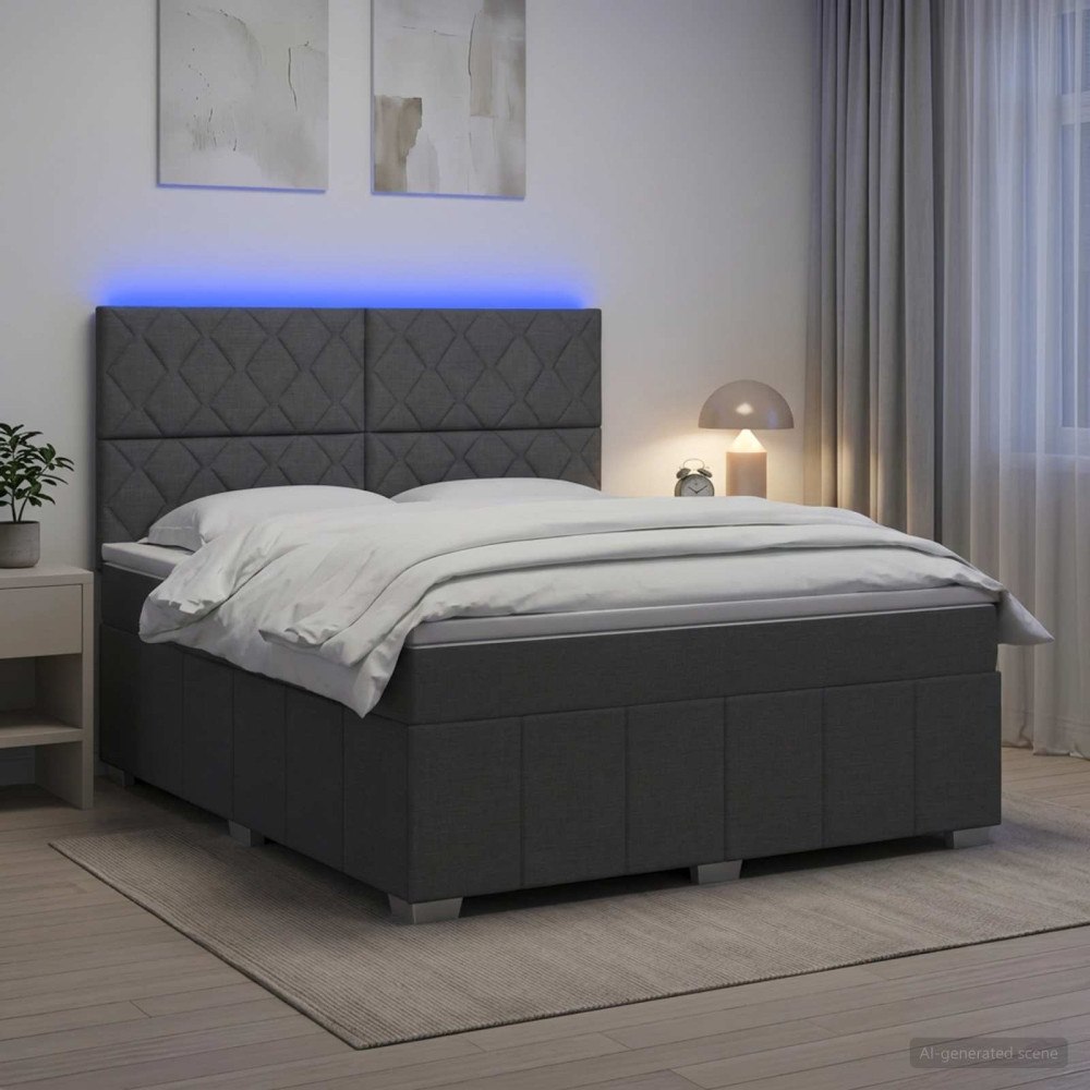 vidaXL LED sängram med madrass med huvudgavel Mörkgrå 160 x 200 cm Tyg