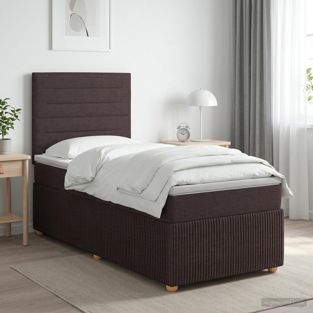 vidaXL LED sängram med madrass med huvudgavel Mörkbrun 80 x 200 cm Tyg
