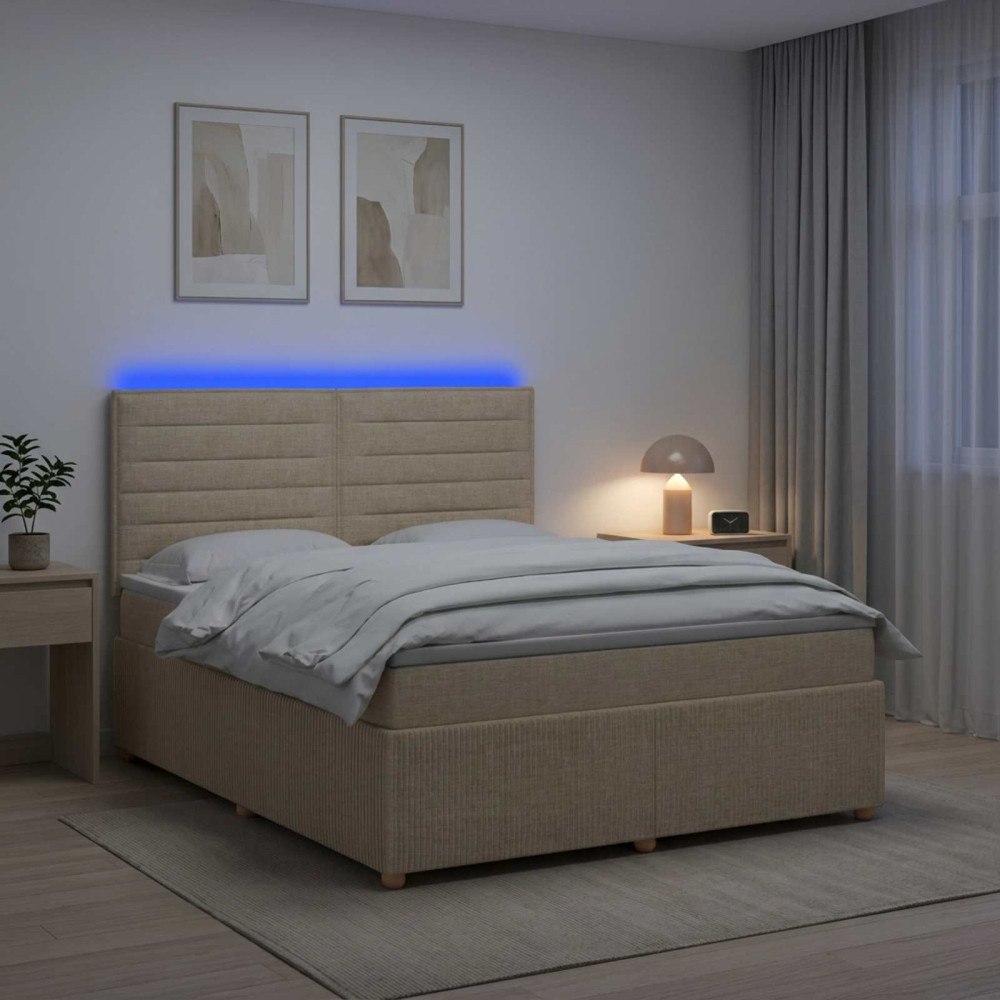 vidaXL LED sängram med madrass Gräddvit 160 x 200 cm Tyg