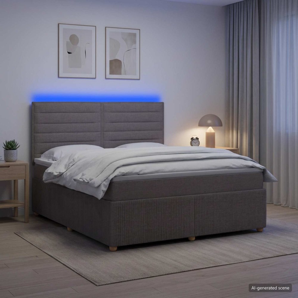 vidaXL LED sängram med madrass med huvudgavel Taupe 180 x 200 cm Tyg