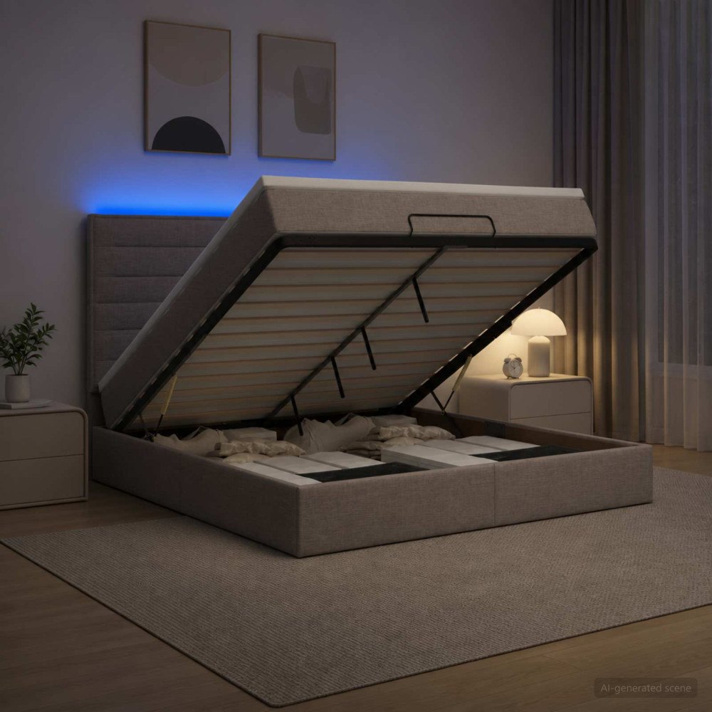 vidaXL Ottoman-säng med madrass och LED Taupe 180 x 200 cm Tyg