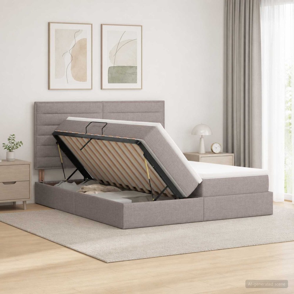 vidaXL Förvaringssäng med huvudgavel Taupe 180 x 200 cm Tyg