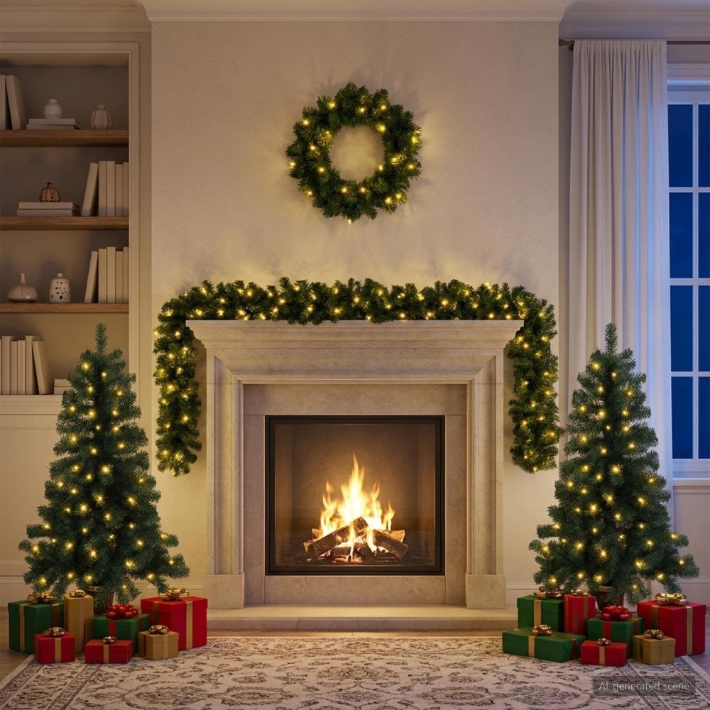 vidaXL Mini-julgransset 120 cm 275 LED-lampor Varmvit PVC Grön