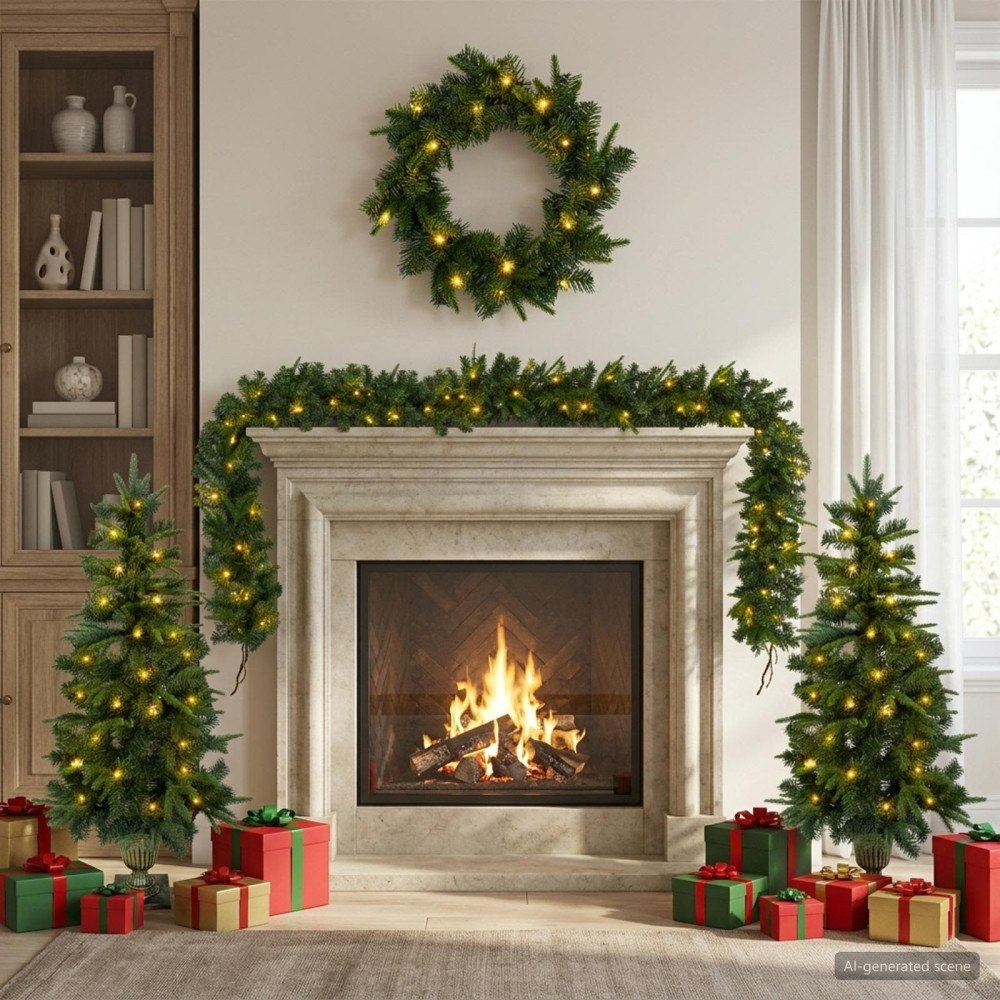 vidaXL Mini-julgransset 120 cm 275 LED-lampor Varmvit PVC och PE Grön