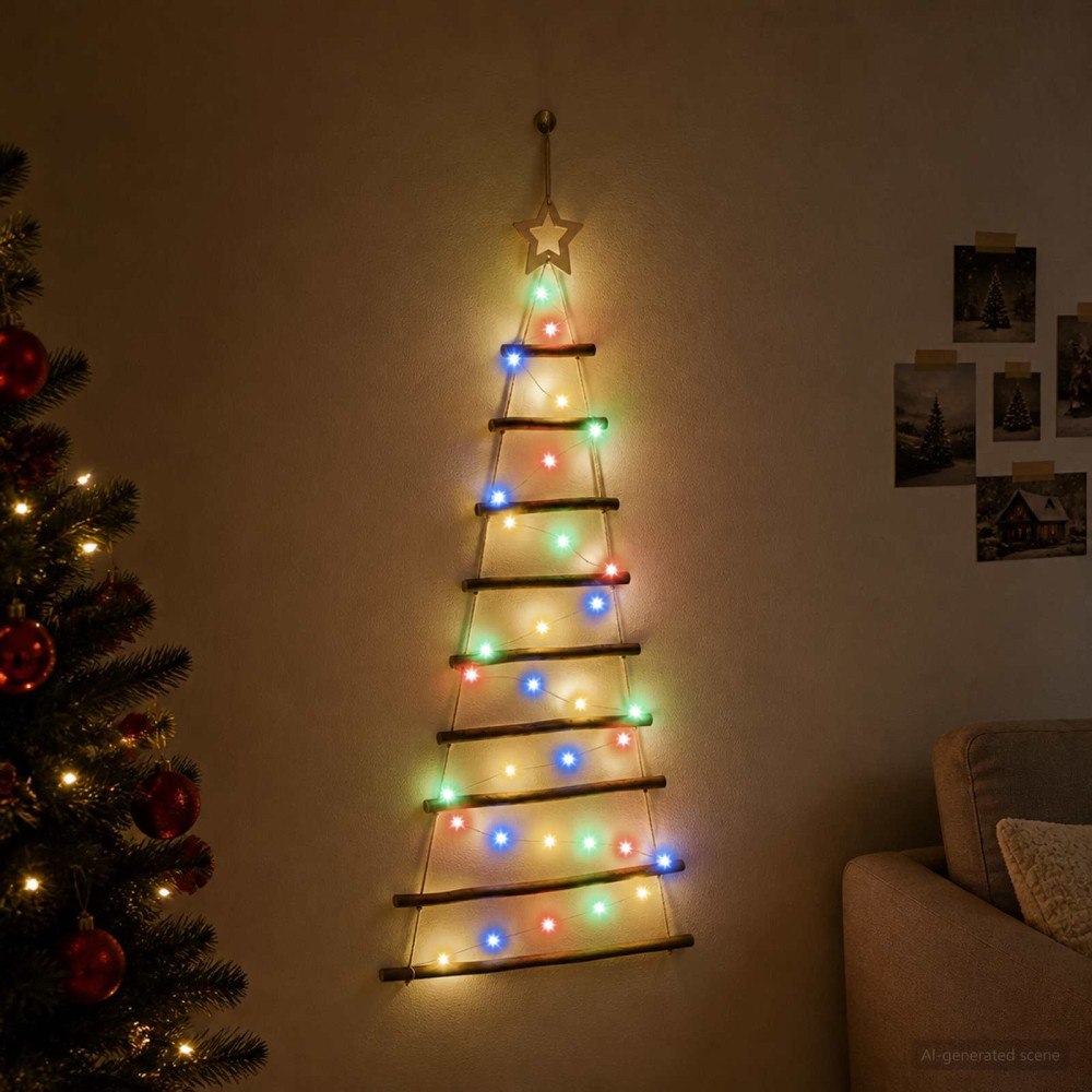 vidaXL Hängande julgran 120 cm 50 LED-lampor Mångfärgad