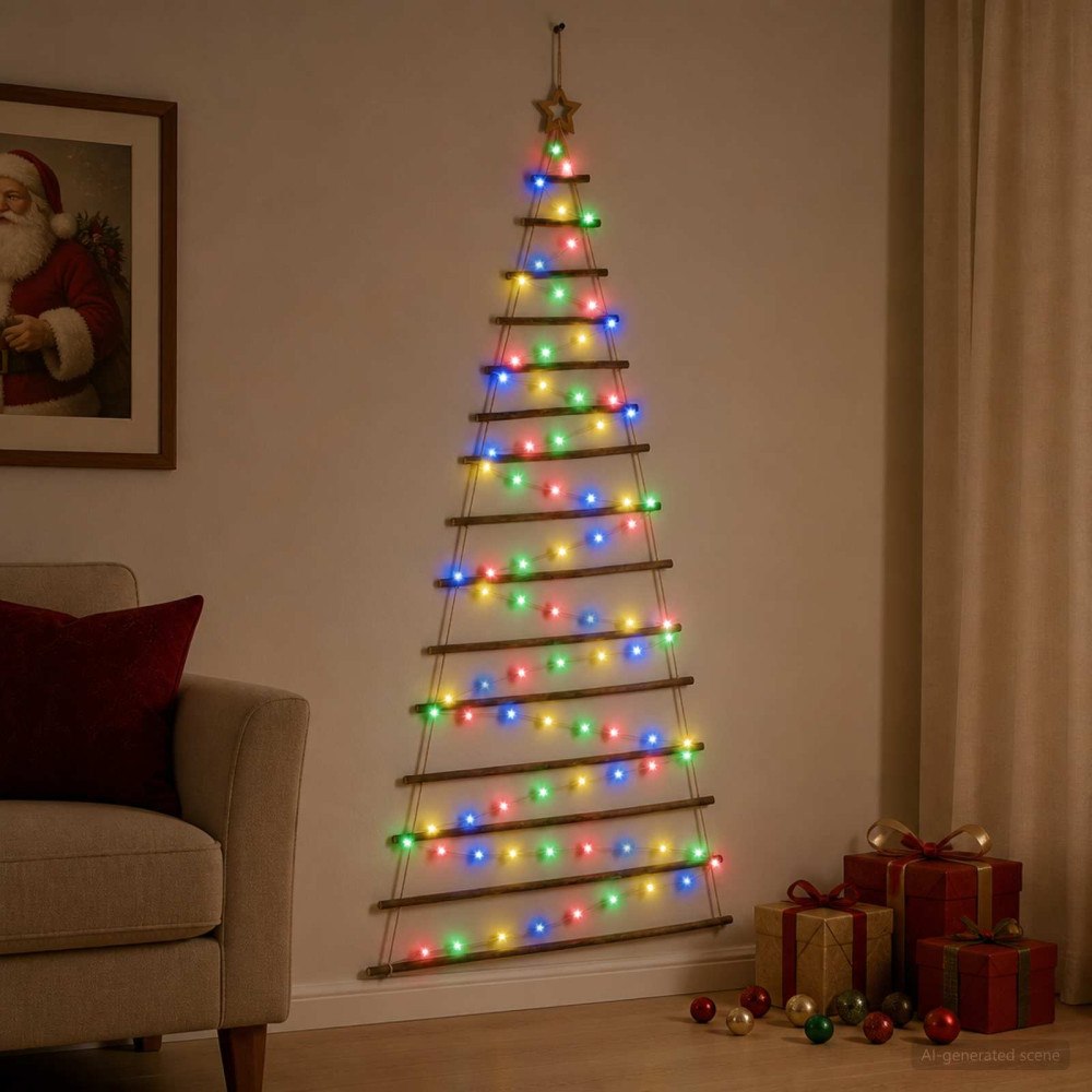 vidaXL Hängande julgran 210 cm 130 LED-lampor Mångfärgad