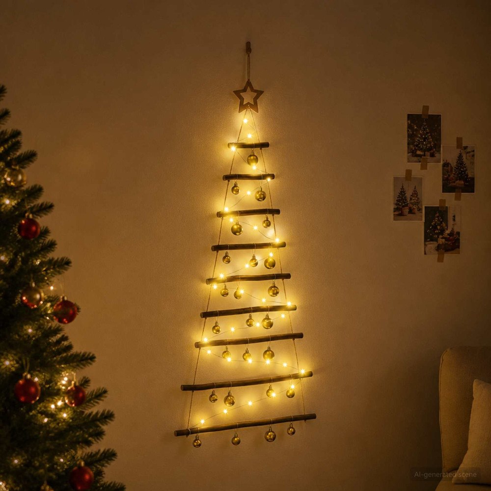 vidaXL Hängande julgran med kulor 120 cm 50 LED-lampor Varmvit