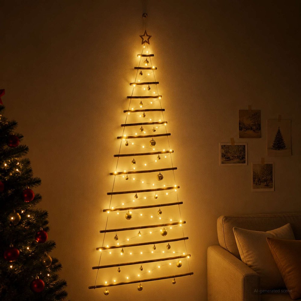 vidaXL Hängande julgran med kulor 210 cm 130 LED-lampor Varmvit