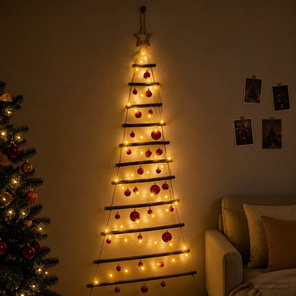 vidaXL Hängande julgran med kulor 150 cm 80 LED-lampor Varmvit