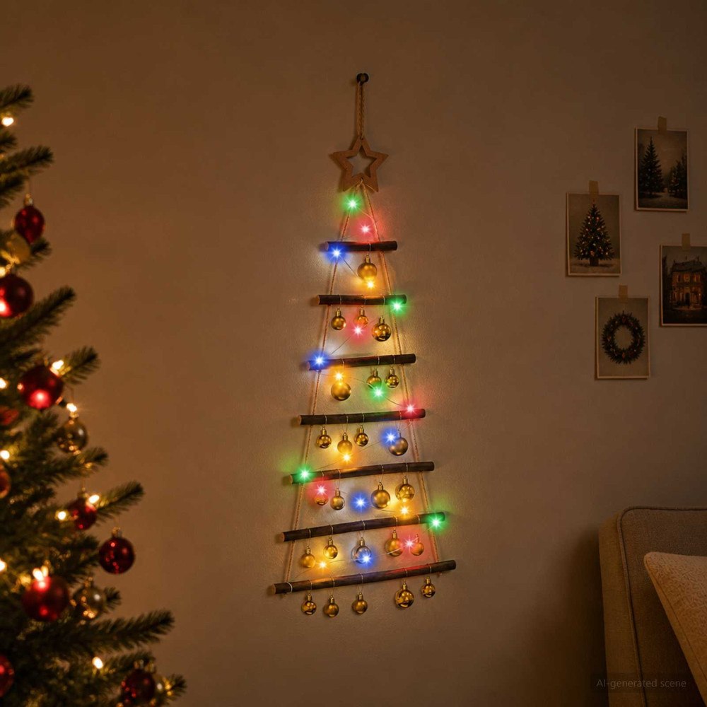 vidaXL Hängande julgran med kulor 90 cm 30 LED-lampor Mångfärgad