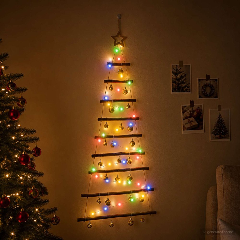 vidaXL Hängande julgran med kulor 120 cm 50 LED-lampor Mångfärgad