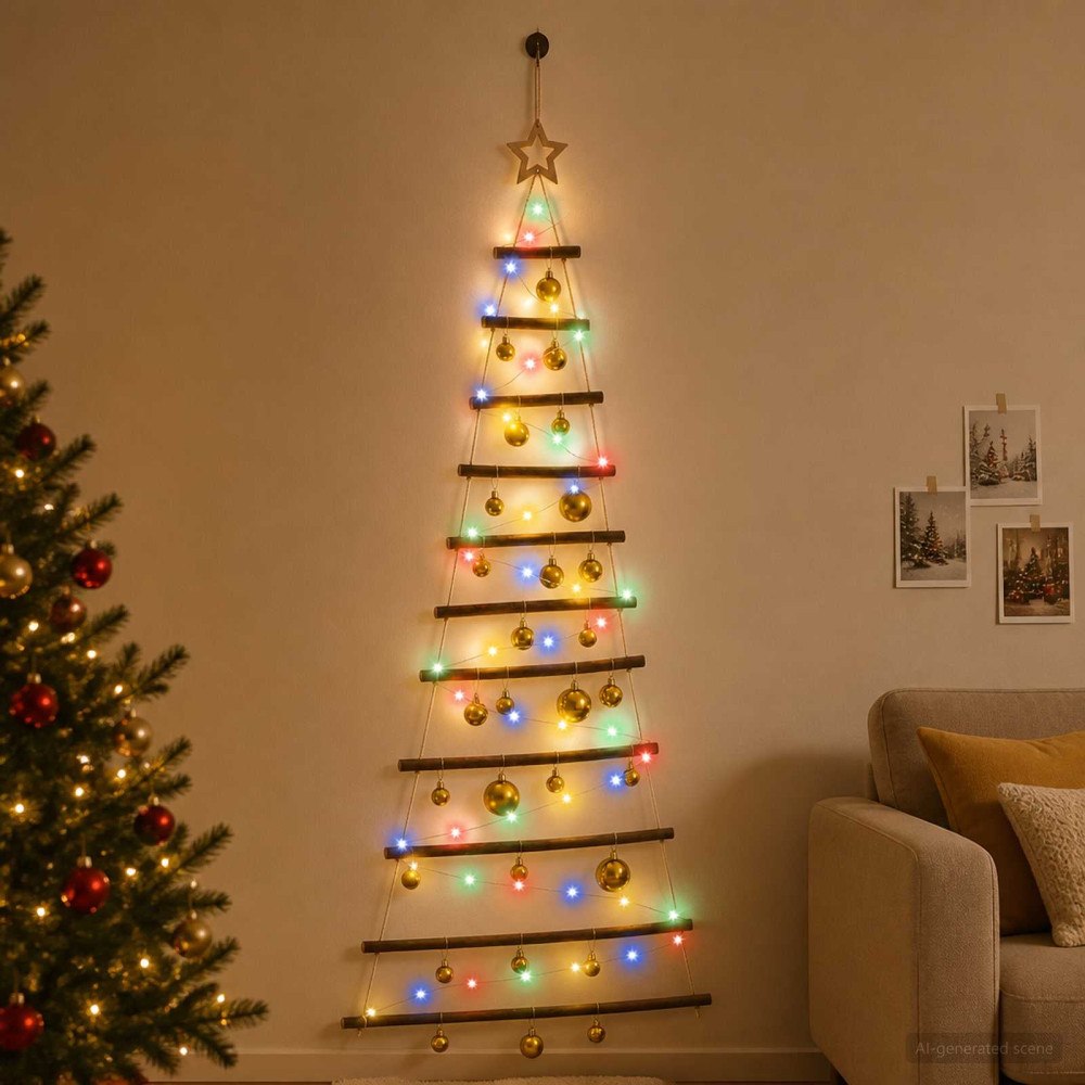 vidaXL Hängande julgran med kulor 150 cm 80 LED-lampor Mångfärgad